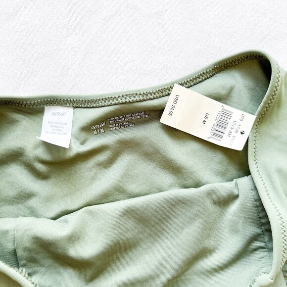 Aerie Ruched Side High Waisted Full Coverage Bikini Bottom - Olive Green - Picture 3 of 4